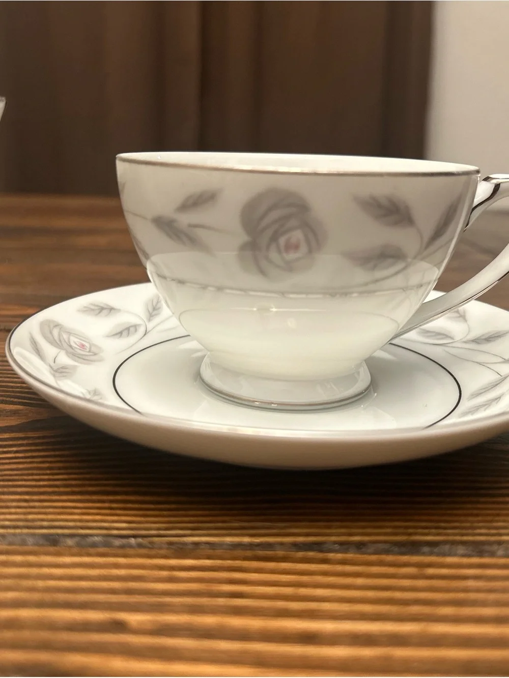 White Porcelain Tea Service with Silver Rose Trim